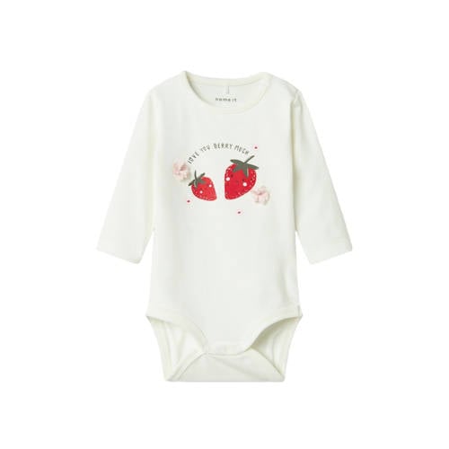 NAME IT BABY romper NBFFILMA wit/rood Meisjes Stretchkatoen Ronde hals