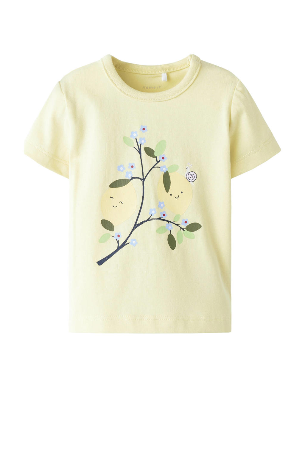 Lichtgele meisjes NAME IT BABY T-shirt van stretchkatoen met printopdruk, korte mouwen en ronde hals