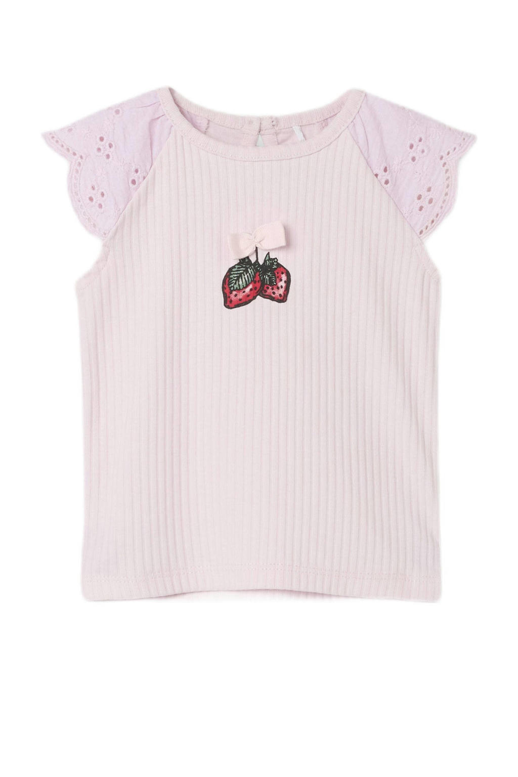 Lilakleurige meisjes NAME IT BABY T-shirt broderie van stretchkatoen met effen, korte mouwen, ronde hals, knoopsluiting en gebreide details