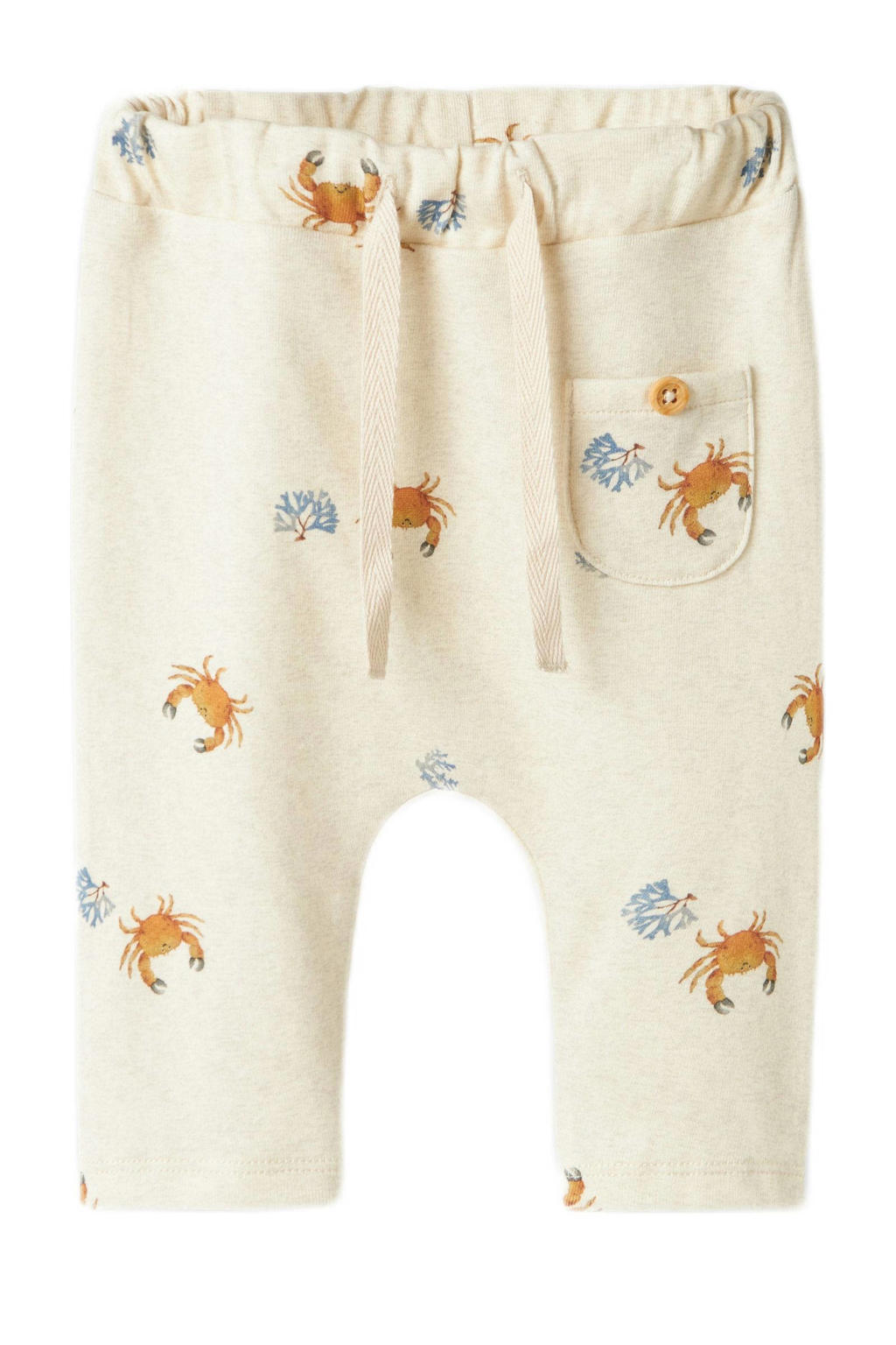 Ecru jongens NAME IT BABY babybroek van katoen met regular fit, elastische tailleband met koord en melée print