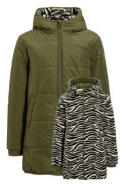 thumbnail: Groene meisjes anytime gewatteerde reversible jas zebra khaki met lange mouwen en capuchon