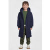 Anytime gewatteerde midi jas met capuchon donkerblauw