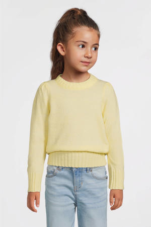 puff sleeve gebreide trui geel
