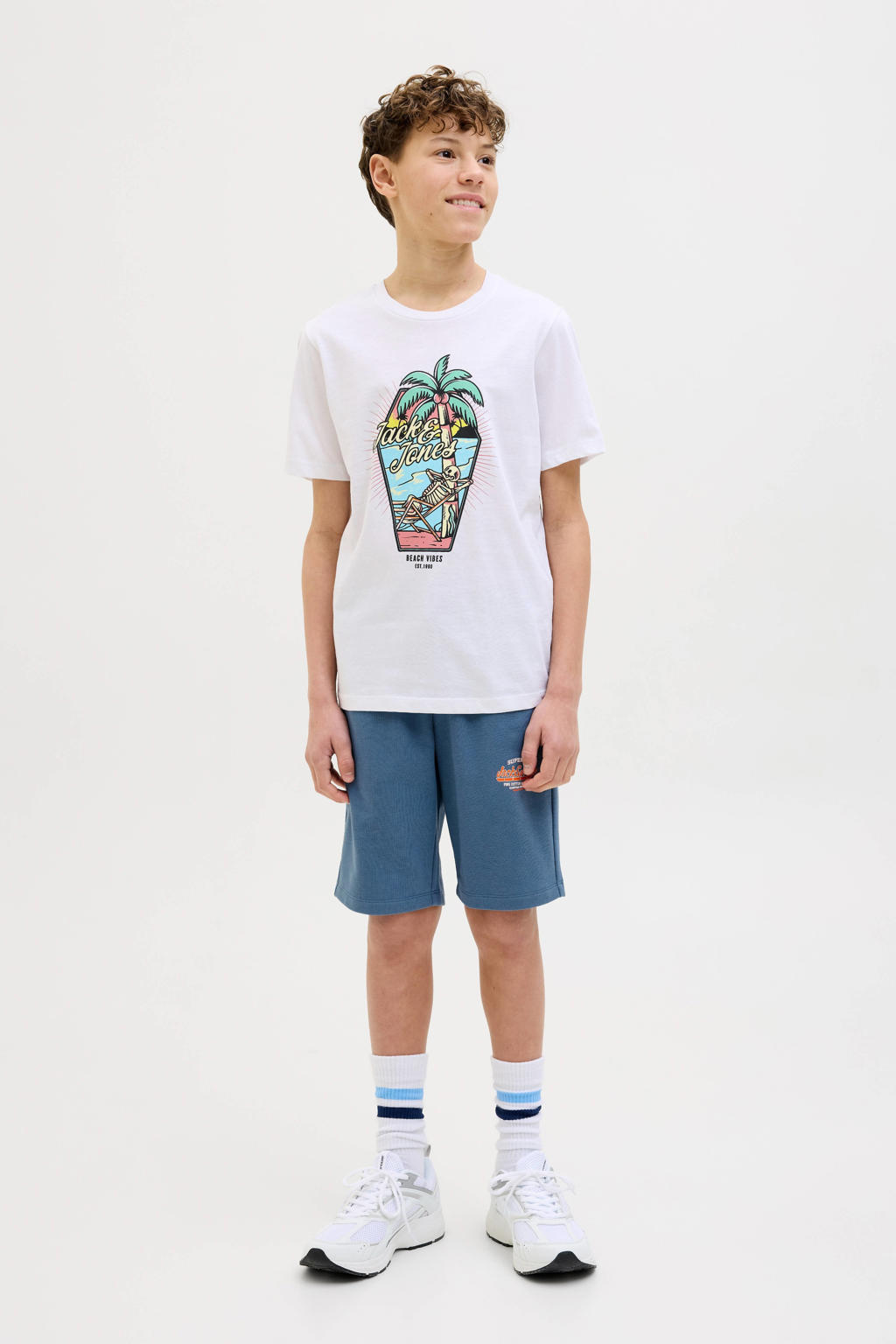 JACK & JONES JUNIOR sweatshort JPSTLOGO met logo middenblauw