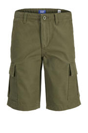 thumbnail: Olijfgroene jongens JACK & JONES JUNIOR loose cargo short van katoen met rits- en knoopsluiting en effen