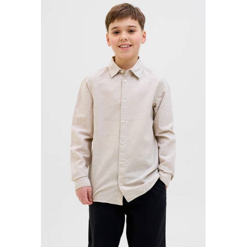 JACK & JONES JUNIOR overhemd beige Jongens Katoen Klassieke kraag Effen - maat 176 afbeelding