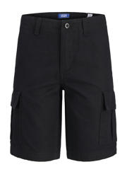 thumbnail: Zwarte jongens JACK & JONES JUNIOR loose cargo short van katoen met rits- en knoopsluiting en effen