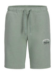 thumbnail: Lichtgroene jongens JACK & JONES JUNIOR sweatshort met relaxed, regular waist, elastische tailleband met koord en logo dessin