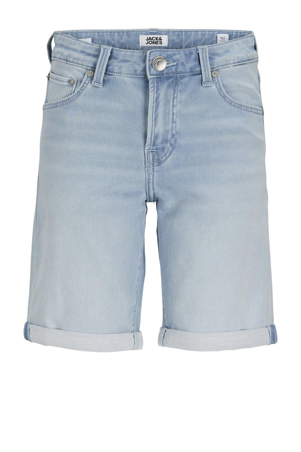 Blauwe jongens JACK & JONES JUNIOR short van denim met regular fit, regular waist, rits- en knoopsluiting en effen