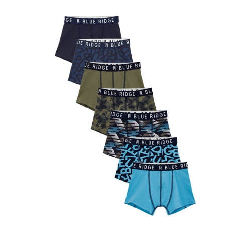 WE Fashion boxershort - set van 7 blauw/groen Jongens Stretchkatoen All over print - maat 134/140 afbeelding
