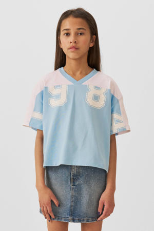 boxy T-shirt Lori met printopdruk blauw