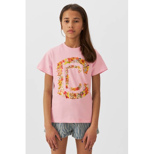 Coolcat T-shirt Cara met printopdruk roze Meisjes Katoen Ronde hals Printopdruk