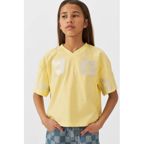 Coolcat boxy T-shirt Lori met printopdruk geel Meisjes Katoen Ronde hals - maat 170/176 afbeelding