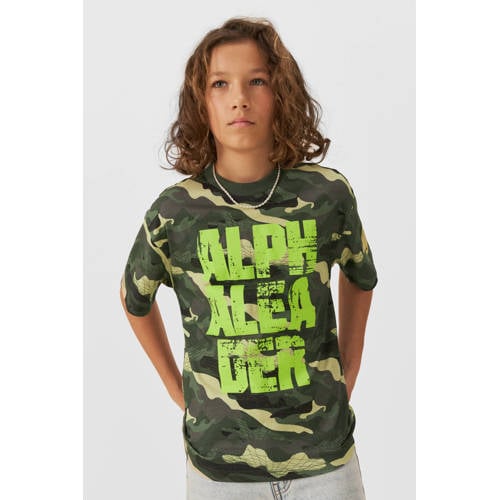 Coolcat T-shirt Alex met printopdruk camouflage Groen Jongens Katoen Ronde hals