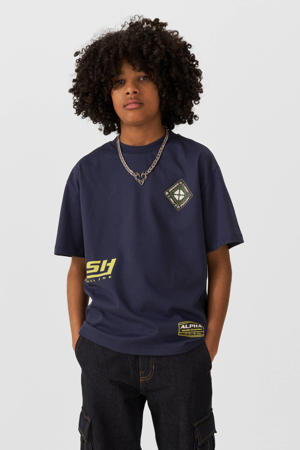 T-shirt Mateo met logo's blauw