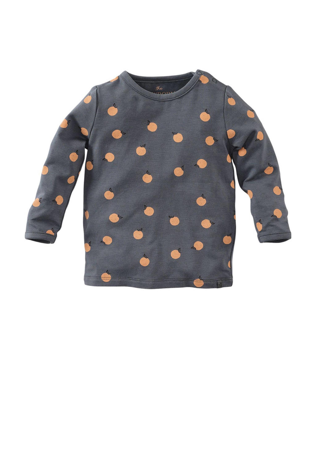 Grijs en oranje jongens Z8 newborn longsleeve Marciano van stretchkatoen met lange mouwen, ronde hals en drukknoopsluiting