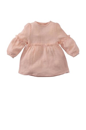 jurk Tavi met ruches en broderie lichtroze