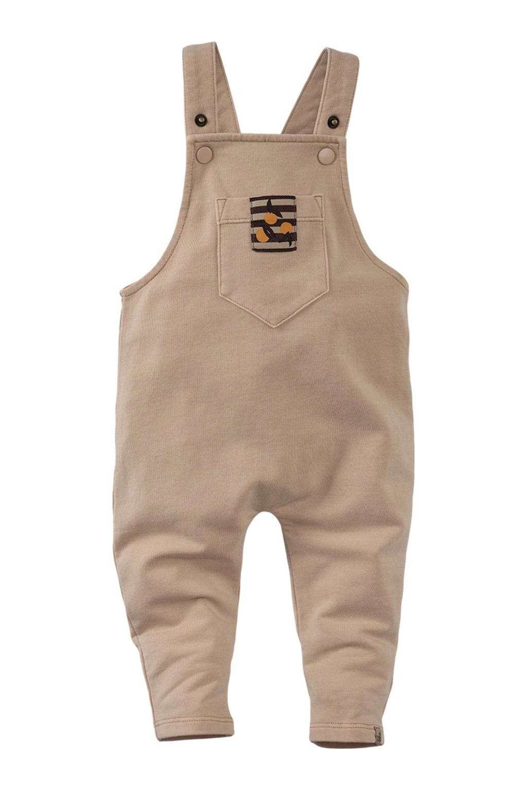 Zandkleurige jongens Z8 newborn tuinbroek Ettore van stretchkatoen met drukknoopsluiting en effen