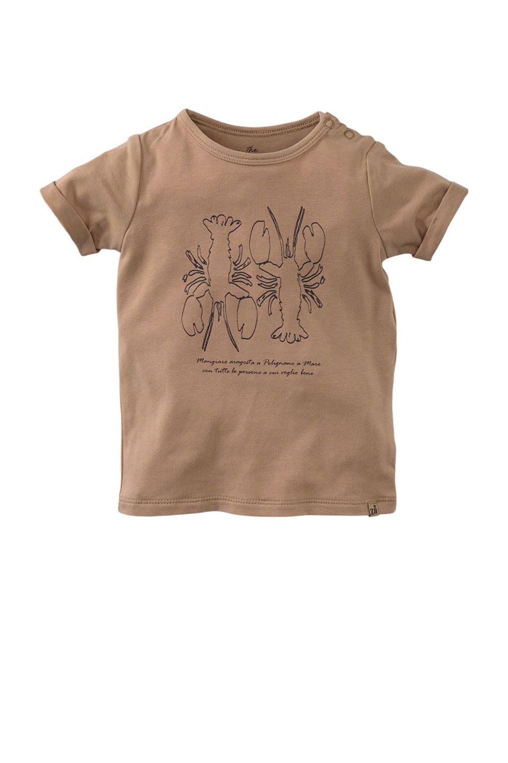 Bruine jongens Z8 newborn T-shirt Givano van stretchkatoen met printopdruk, korte mouwen, ronde hals en drukknoopsluiting