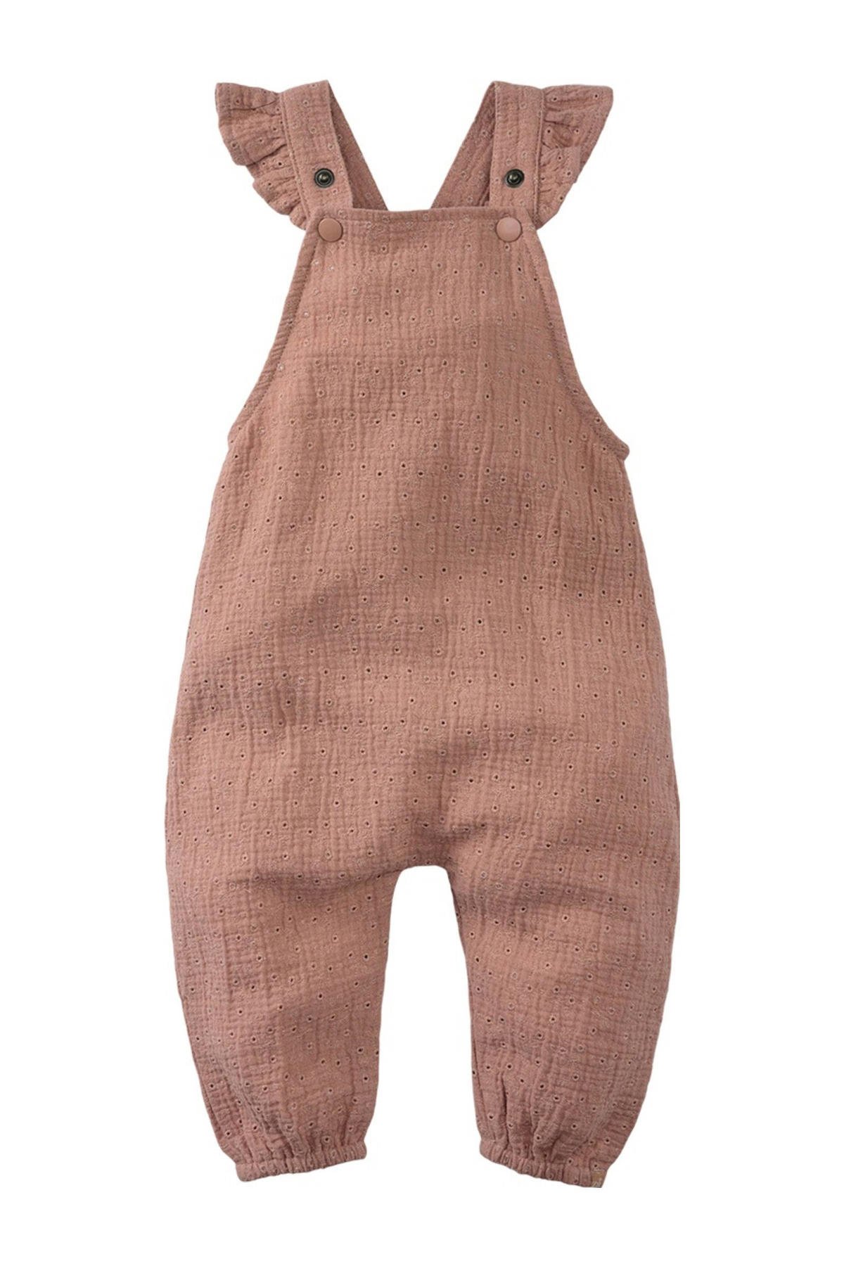 Z8 newborn tuinbroek Sicily met ruches en broderie oudroze