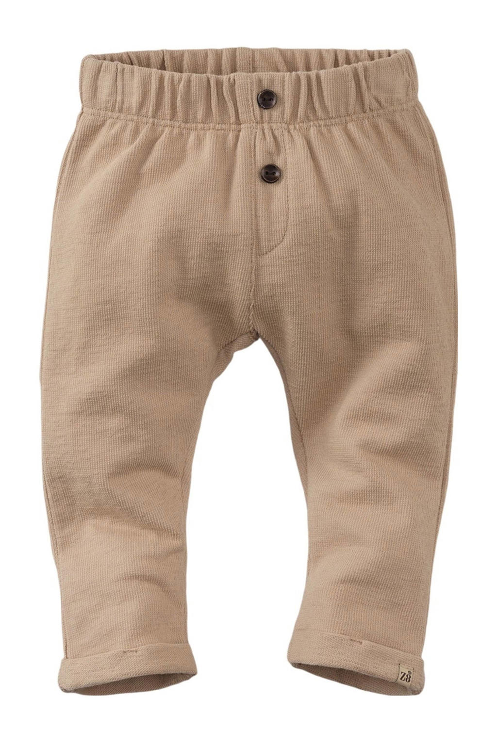 Zandkleurige jongens Z8 newborn broek Christiano van katoen met elastische tailleband en effen