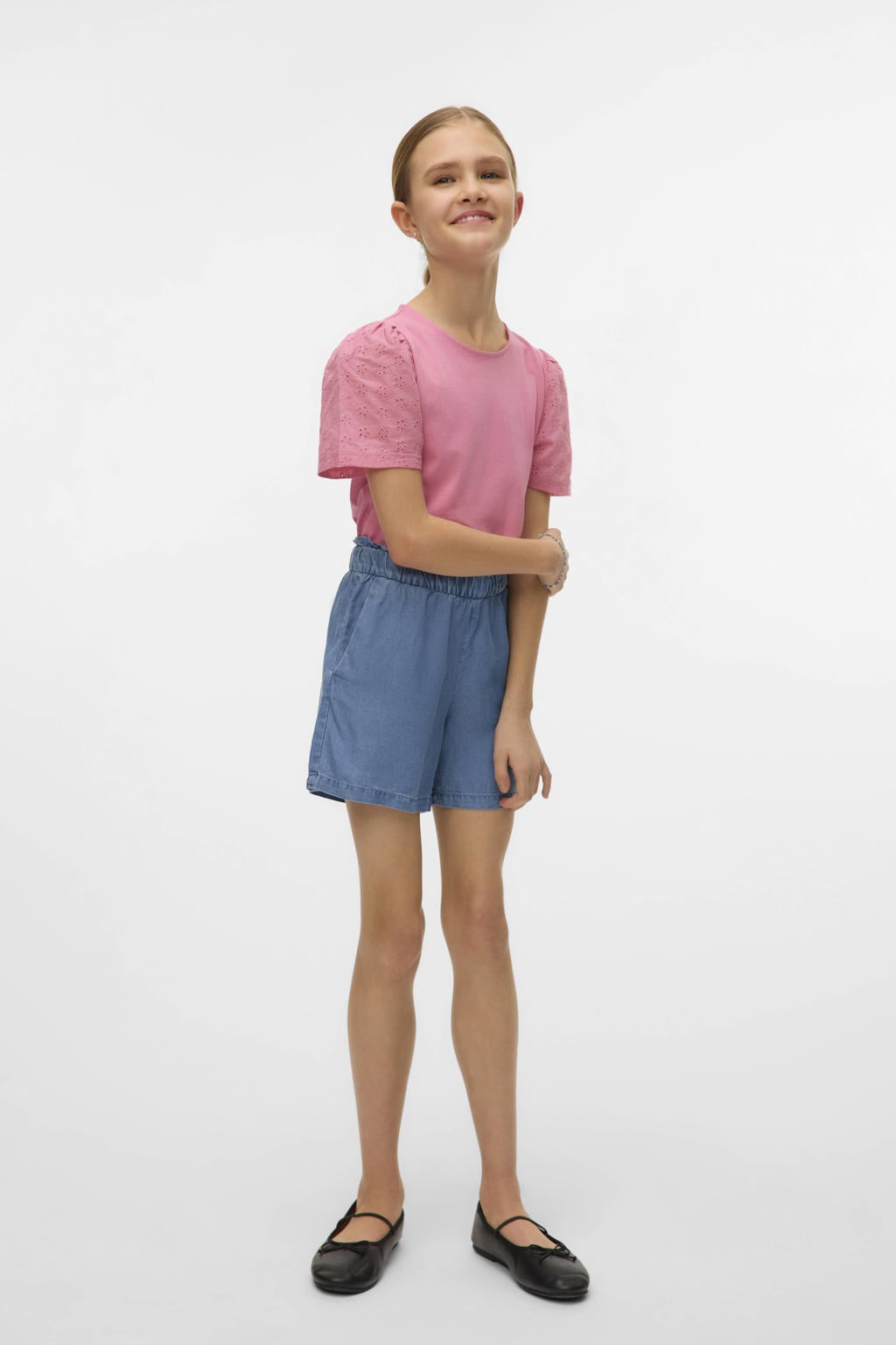 VERO MODA GIRL T-shirt roze broderie