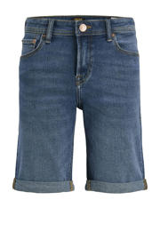 thumbnail: Medium blue denim jongens JACK & JONES JUNIOR regular short van stretchdenim met rits- en knoopsluiting en effen