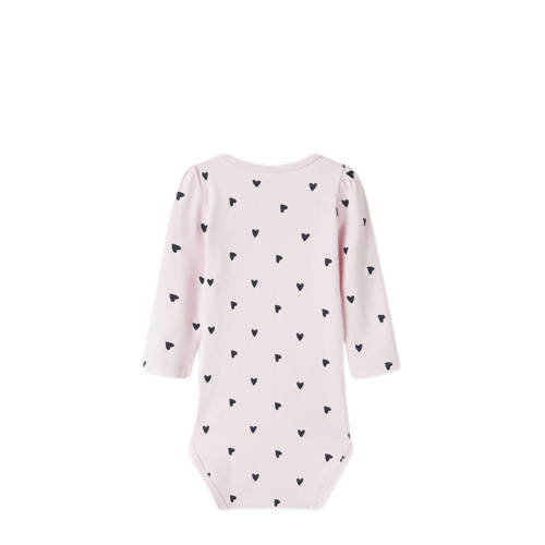 NAME IT BABY romper NBFDHEART met hartjesprint roze/rood Paars Meisjes Stretchkatoen Ronde hals