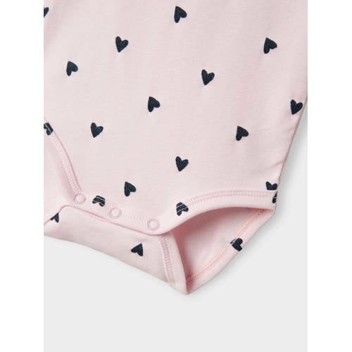 NAME IT BABY romper NBFDHEART met hartjesprint roze/rood Paars Meisjes Stretchkatoen Ronde hals