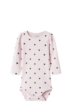 romper NBFDHEART met hartjesprint roze/rood