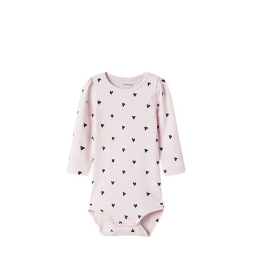 NAME IT BABY romper NBFDHEART met hartjesprint roze/rood Paars Meisjes Stretchkatoen Ronde hals