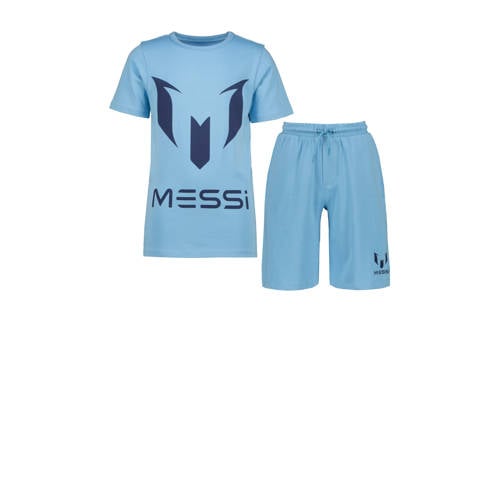 Messi shortama lichtblauw/donkerblauw Jongens Katoen Ronde hals Logo