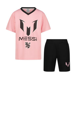T-shirt + korte broek roze/zwart