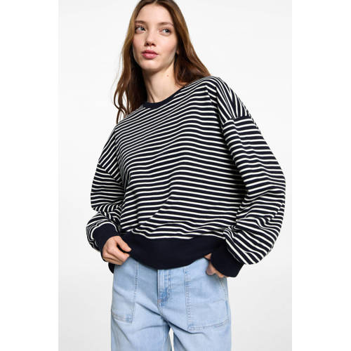 MANGO TEEN trui marineblauw gebreid Meisjes Katoen Ronde hals Streep - maat 168(M) afbeelding