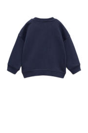 thumbnail: Donkerblauwe jongens Mango Kids sweater met printopdruk, lange mouwen, ronde hals en geribde boorden