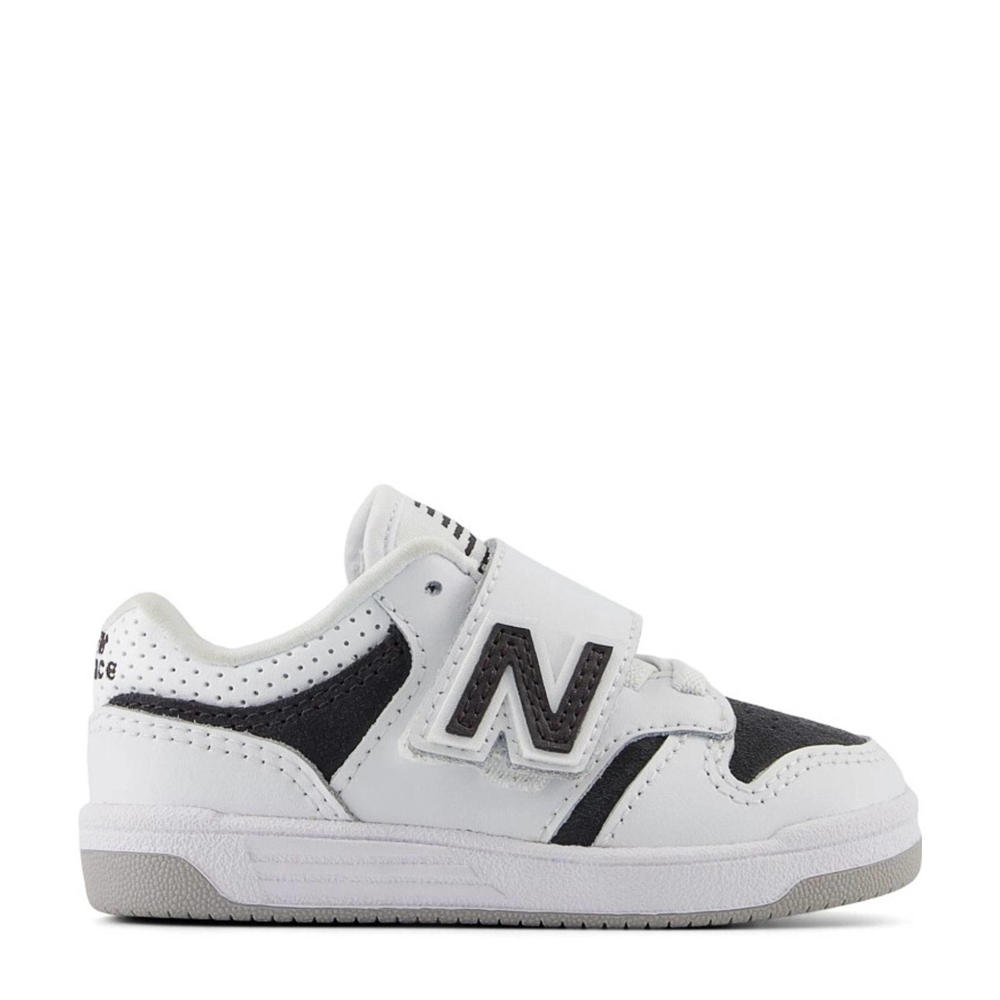Wit en zwarte jongens en meisjes New Balance 480 sneakers van imititatieleer/suede met veter- met klittenbandsluiting