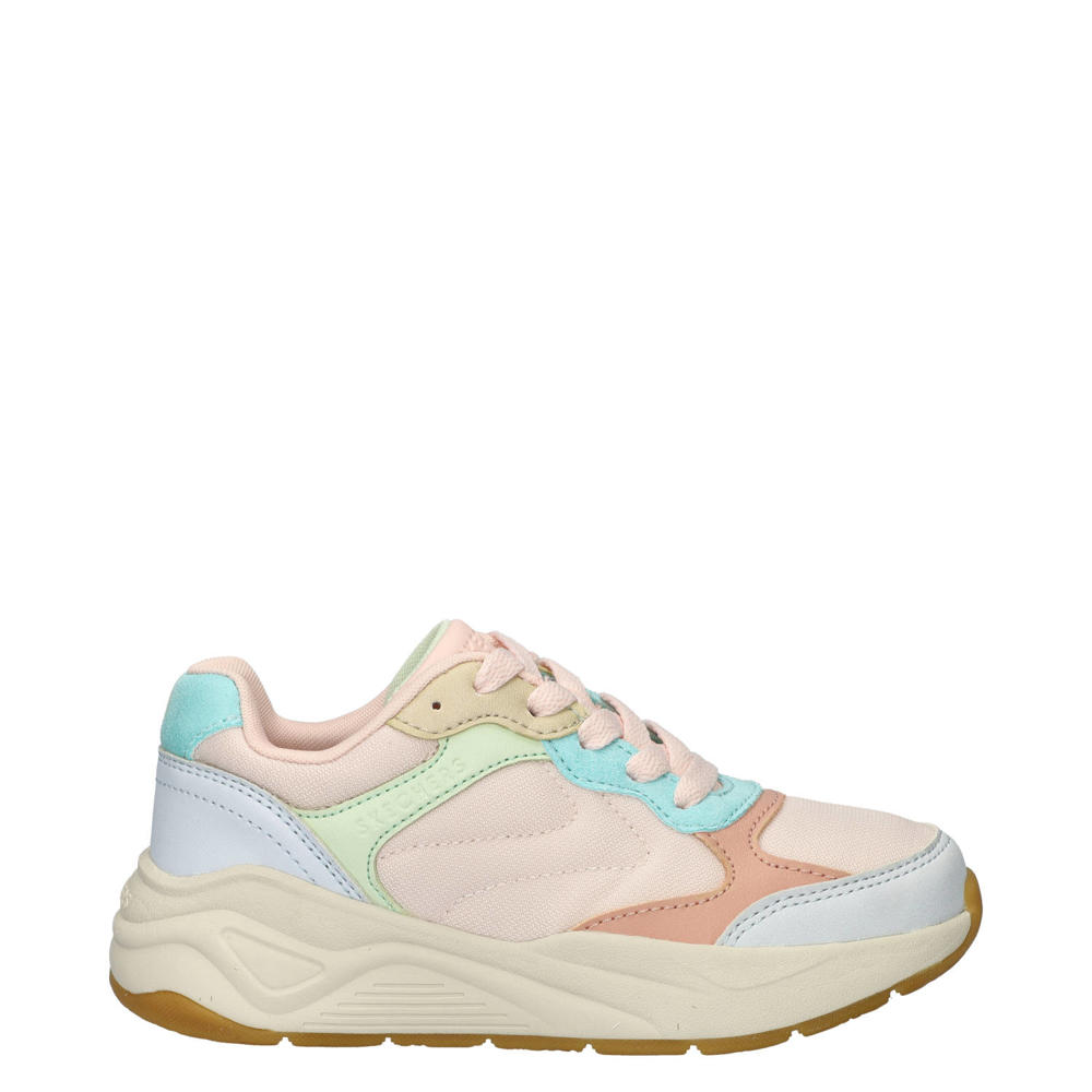 Lichtroze jongens en meisjes Skechers Nova Jogger chunky sneakers van imitatieleer en nylon met veters