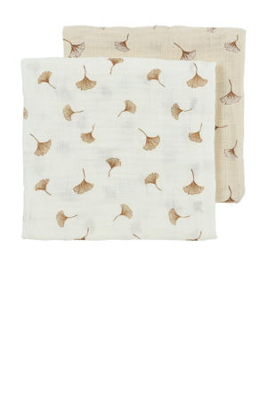 pre-washed hydrofiele doek Ginkgo - offwhite/soft sand (set van 2)