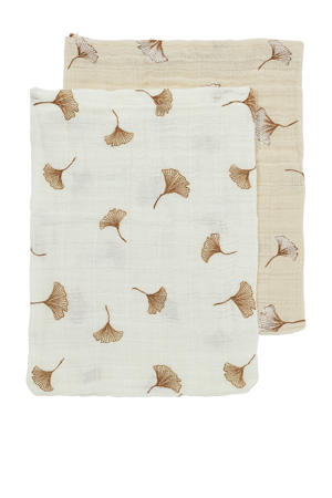 pre-washed hydrofiel washandje Ginkgo - offwhite/soft sand (set van 2)