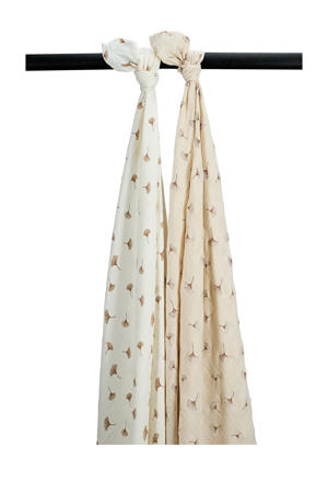 pre-washed hydrofiele swaddle Ginkgo - offwhite/soft sand (set van 2)