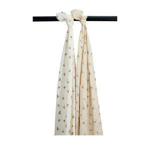 pre-washed hydrofiele swaddle Ginkgo  - set van 2 offwhite/soft sand