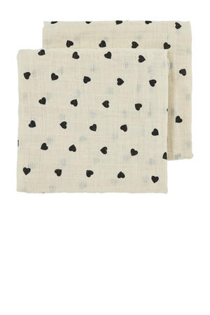 pre-washed hydrofiel doek Sweet Heart - soft sand/black (set van 2)