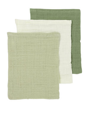 pre-washed hydrofiel washandje - natural/soft olive/olive green (set van 3)