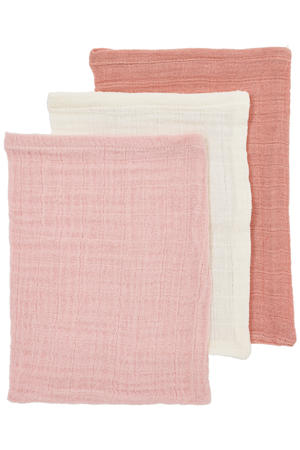 pre-washed hydrofiel washandje - soft rose/rose/natural 20x17cm (set van 3)