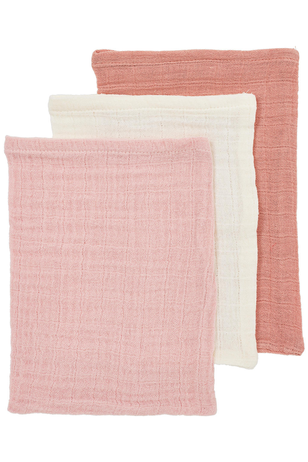 Meyco pre-washed hydrofiel washandje - soft rose/rose/natural 20x17cm (set van 3)