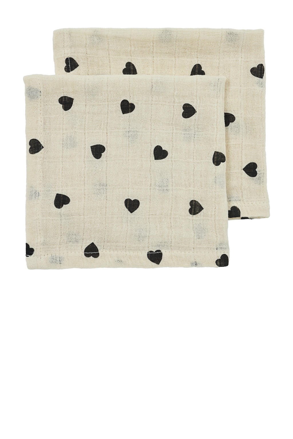 Meyco pre-washed hydrofiel monddoekje Sweet Heart - soft sand/black (set van 2)