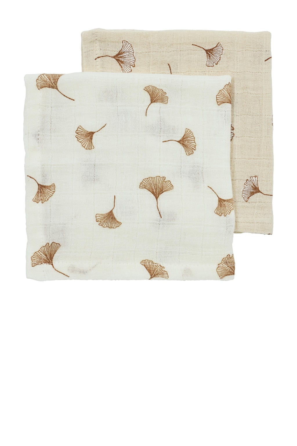 Meyco pre-washed hydrofiel monddoekje Ginkgo - offwhite/soft sand (set van 2)
