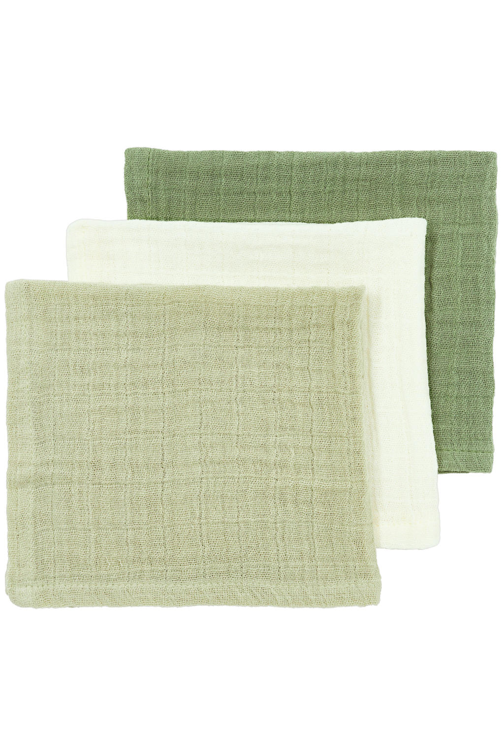 Meyco pre-washed hydrofiel monddoekje - natural/soft olive/olive green (set van 3)