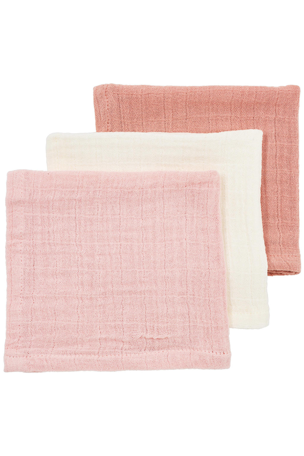 Meyco pre-washed hydrofiel monddoekje - soft rose/rose/natural (set van 3)
