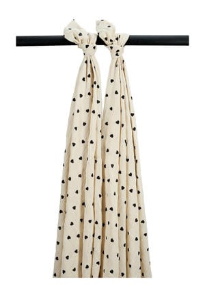 pre-washed hydrofiele swaddle Sweet Heart - soft sand/black (set van 2)